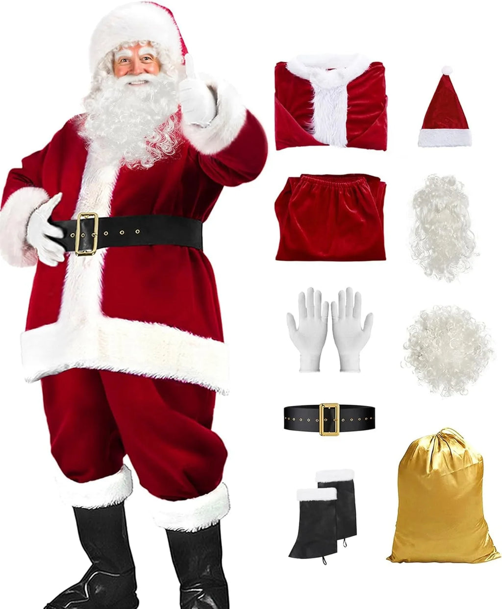 Christmas Costumes-Santa Claus Costume for Men Women Adult - 9pc. Deluxe Costume Santa Suit Outfit