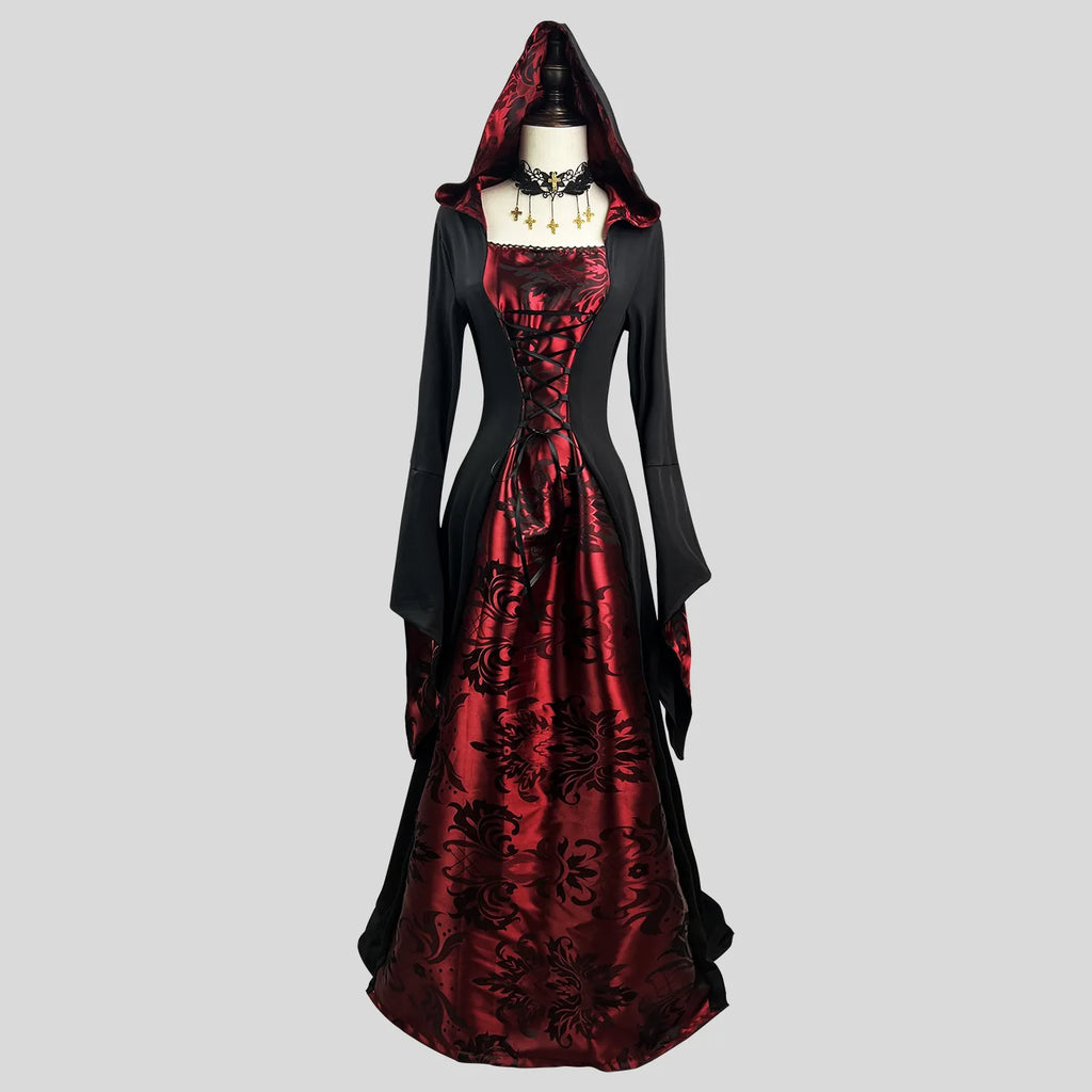 [You're My Secret] Women's Dress Cosplay Vampire Halloween Carnival Party Adult Costume Medieval Retro Gothic Hoodie Witch Robe