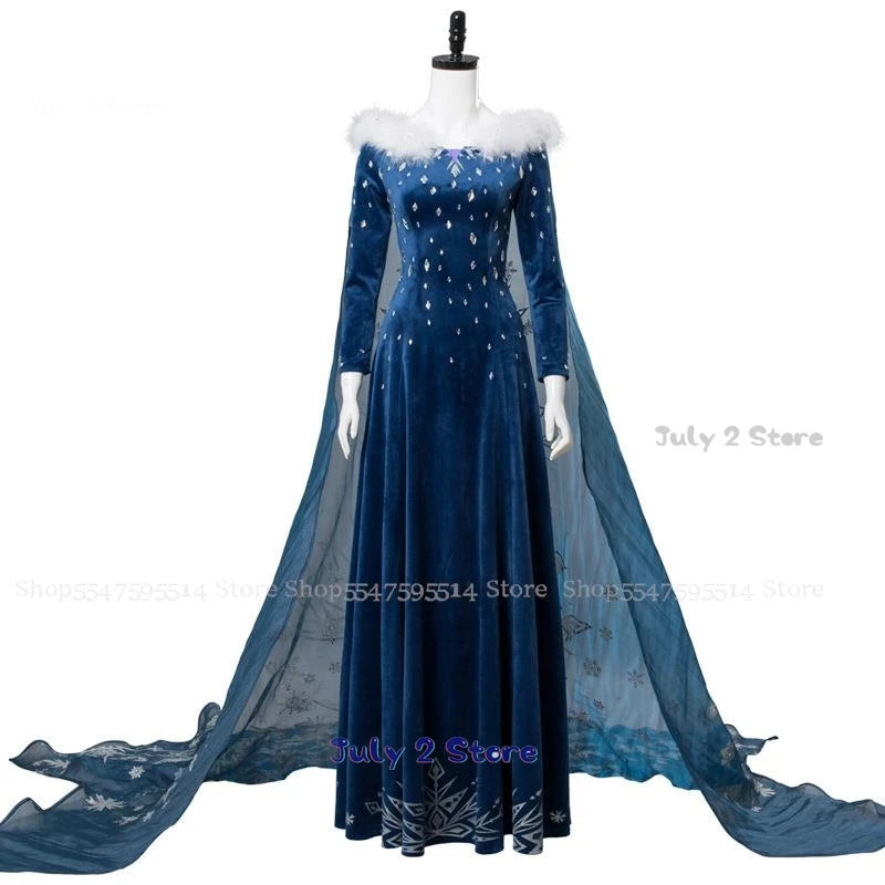 Adult Kid Ice Winter Queen Anime Princess Cosplay Costume Elsa Fantasia Cloak Halloween Party Women Ball Dress Stage Uniforms