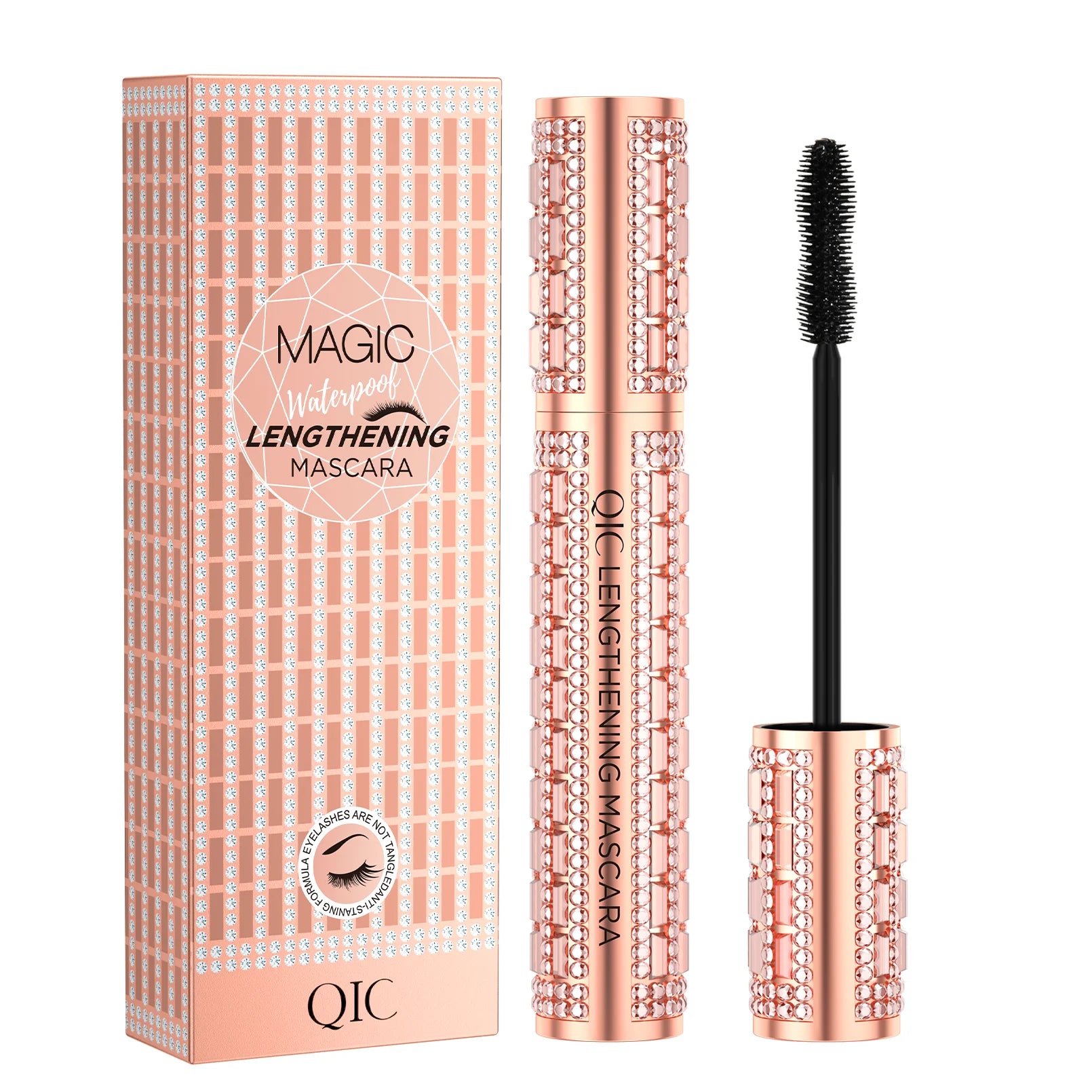 QIC Fashion Diamond 4D Mascara Waterproof Eye Make-up Cosmetics Peanut Silicone Brush Lengthening Curl Lashes Fast Dry