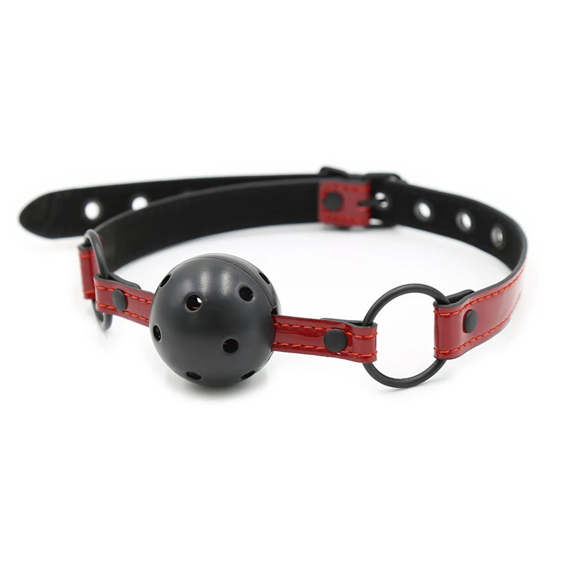Adult Game SM Sex Toys PU Leather Open Mouth Gag Female Oral Fixation Mouth Stuffed Ball Flirting Bdsm Bondage Party Exotic Shop
