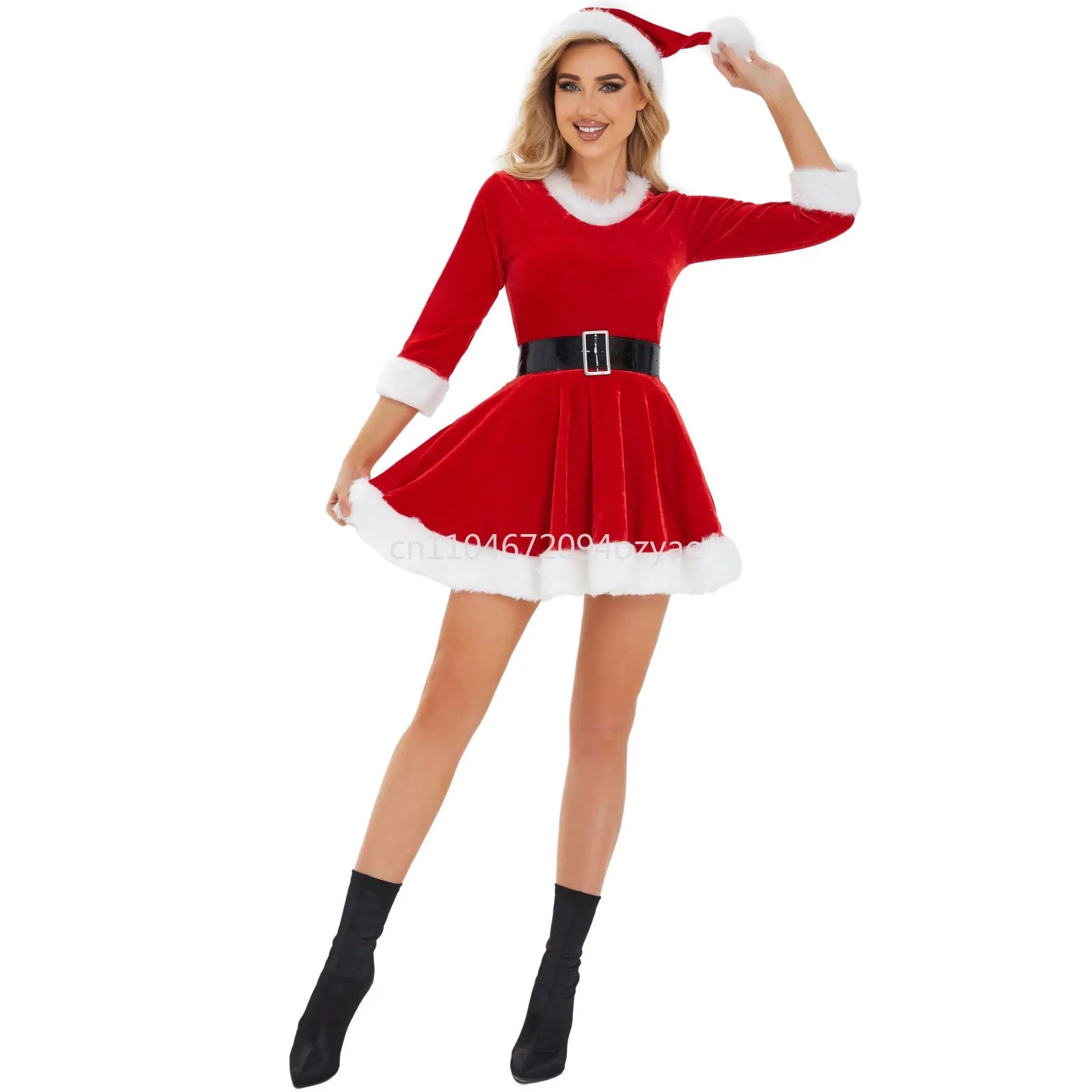 S-XXL Round-neck Adult Women's Sexy Christmas Stage Performance Costume Cosplay Christmas Uniform Set