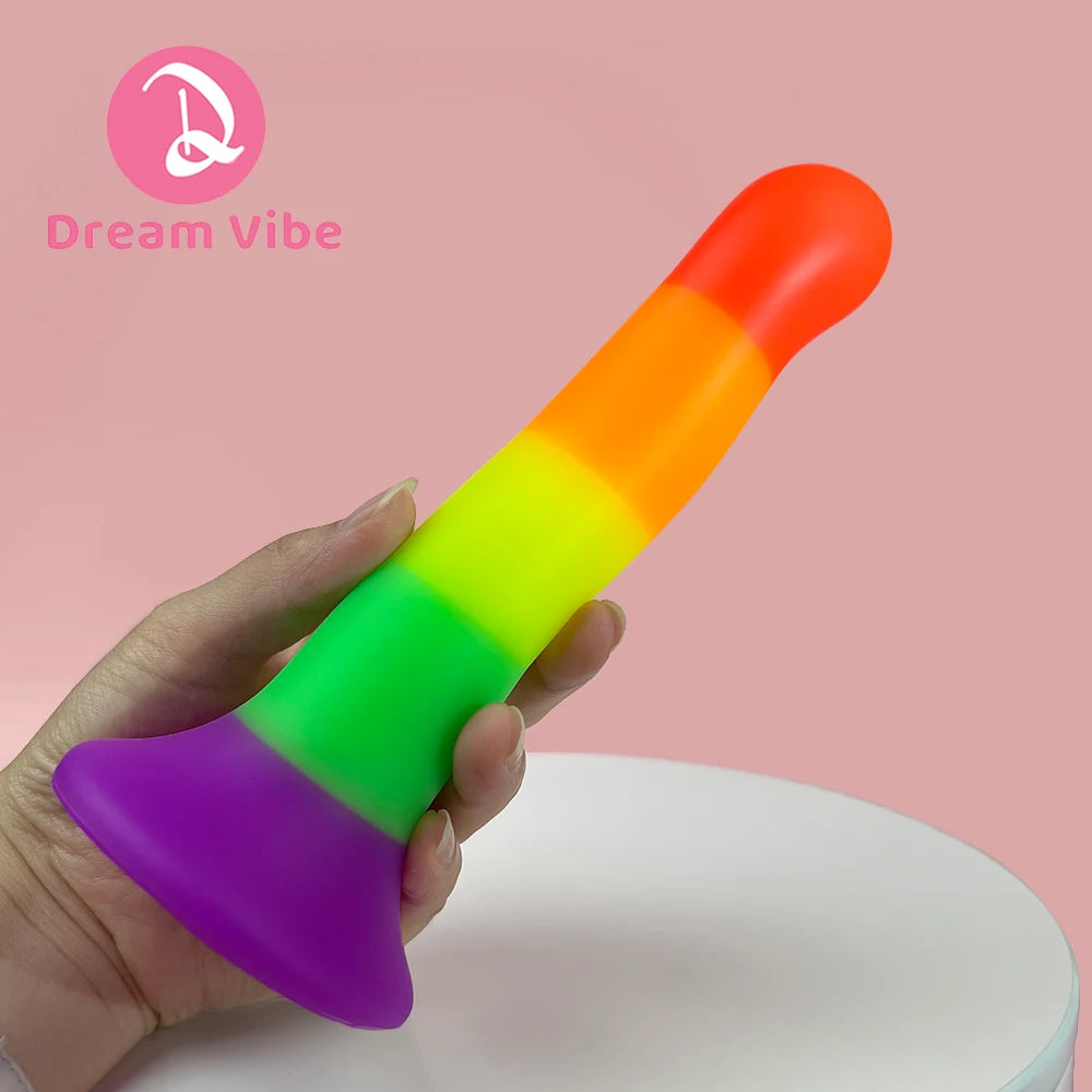 Liquid Silicone Rainbow Dildo Strong Suction Base Soft and Smooth Penetration Deep Adult Sex Toy New Anal Plug Gay Sex Penis