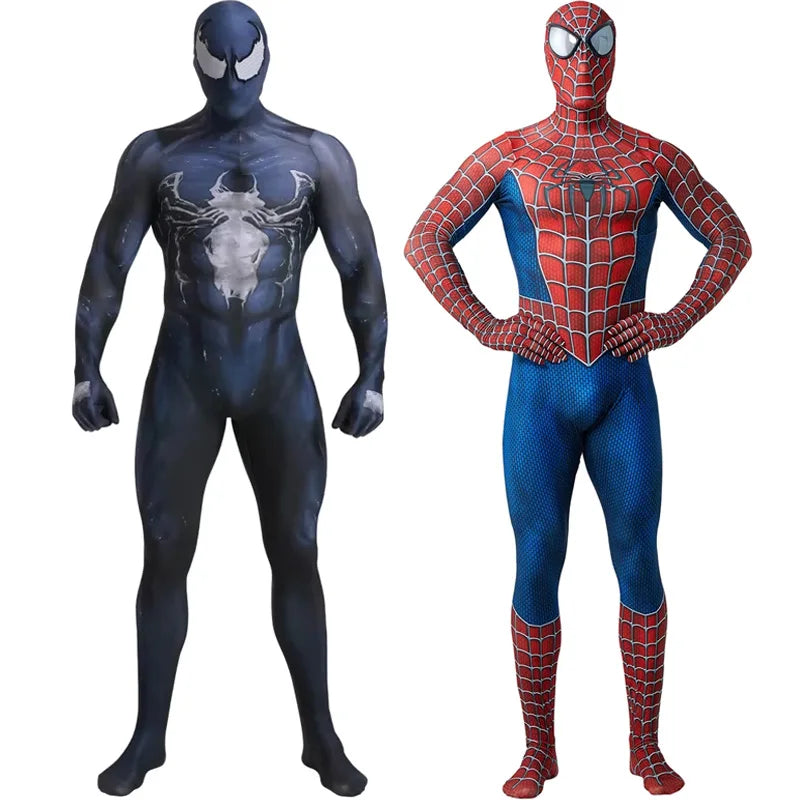 Spiderman Costume Adults Tony Venom Costume  Detachable Mask Stretchable Suit Deluxe Superhero Costume Halloween Costume For Men