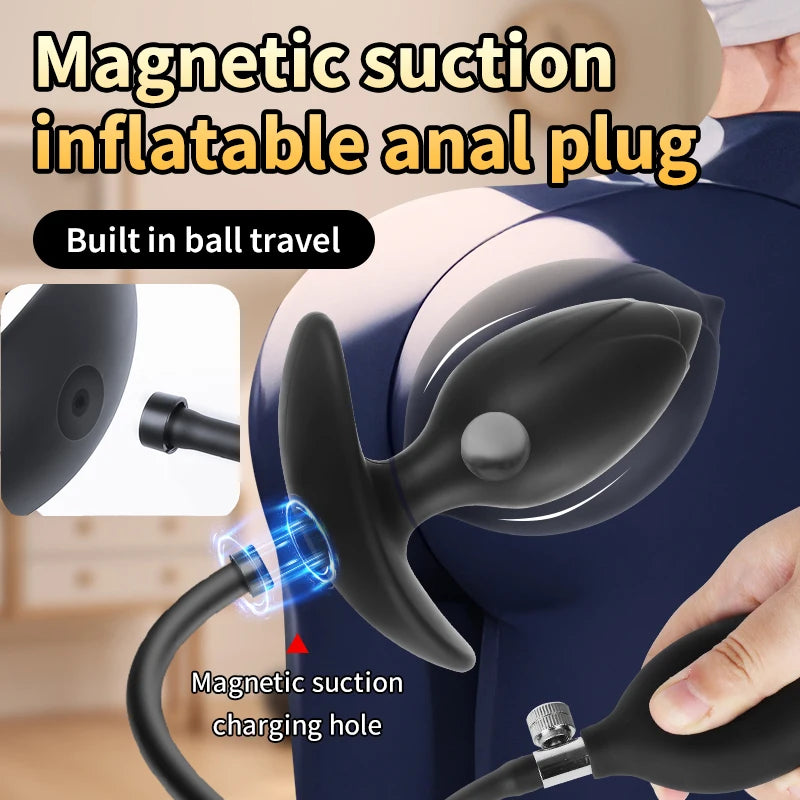 Expand Inflatable Anal Plug with Magneticsuction Valve Stretch Anal Trainer Stimulation Inflatable Anal Butt Plug BDSM for Men