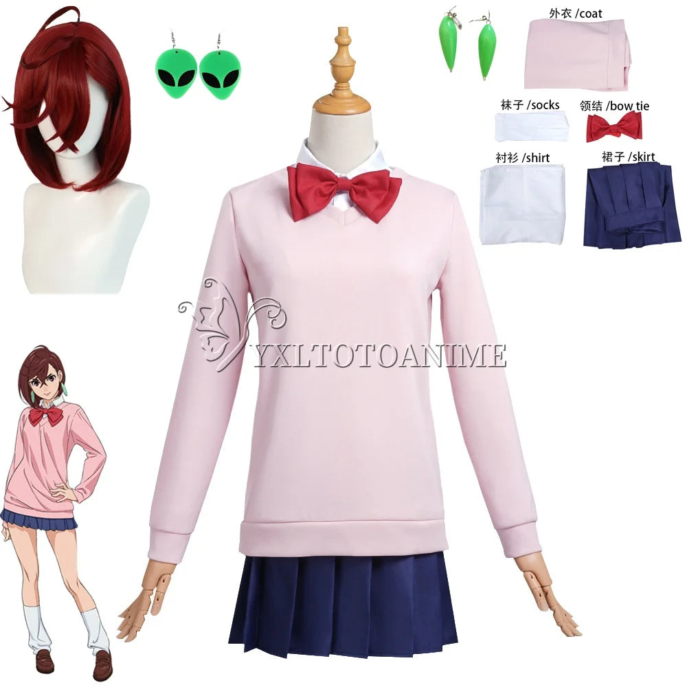 Momo Ayase Cosplay Costume Wig Anime Dandadan Dress Skirt School Uniform Earrings Choker Halloween Party for Girls Women
