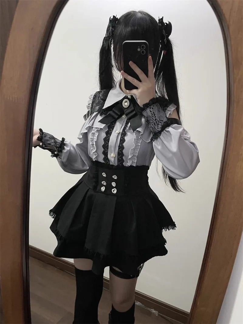 Jirai Kei Outfit Lolita Girl Cosplay Jk Uniform Cute Dress Black Skirt Women Costume Stage Performence Clothes Anime Dresses