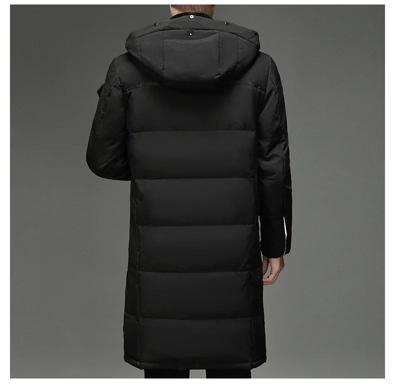 New Fashion Men 90% White Duck Down Hooded Jackets Men's Winter Thick Warm Waterproof Parka Overcoat Down Jackets Long Parka 5XL