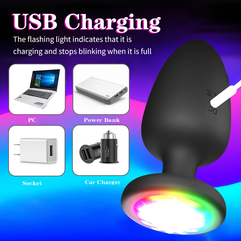LED Colorful Light Butt Plug for Women Men Anal Plug Vibrator Prostate Massager Adults Sex Toys Wireless Remote Control Buttplug
