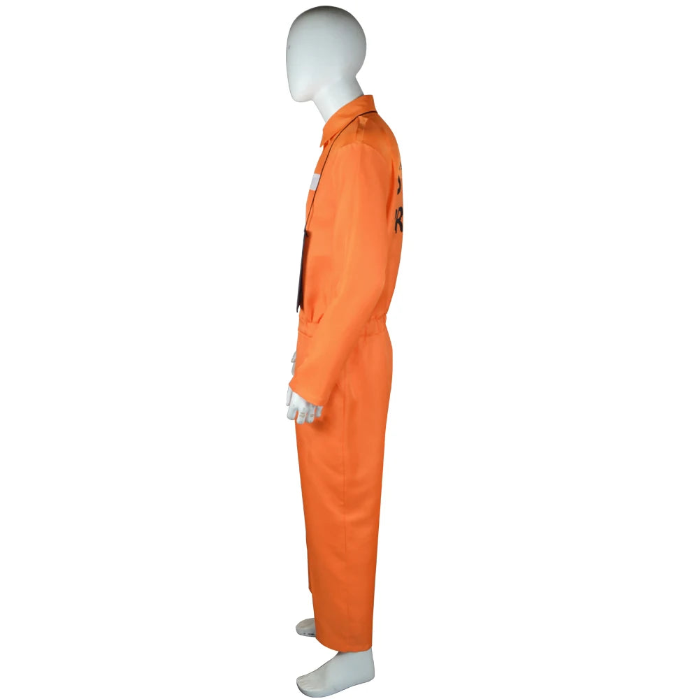 Male Prison Cosplay Costume Long Sleeves Jumpsuit Bodysuit Inmate Orange Set Adult Convict Party Uniform Amusement Outfits