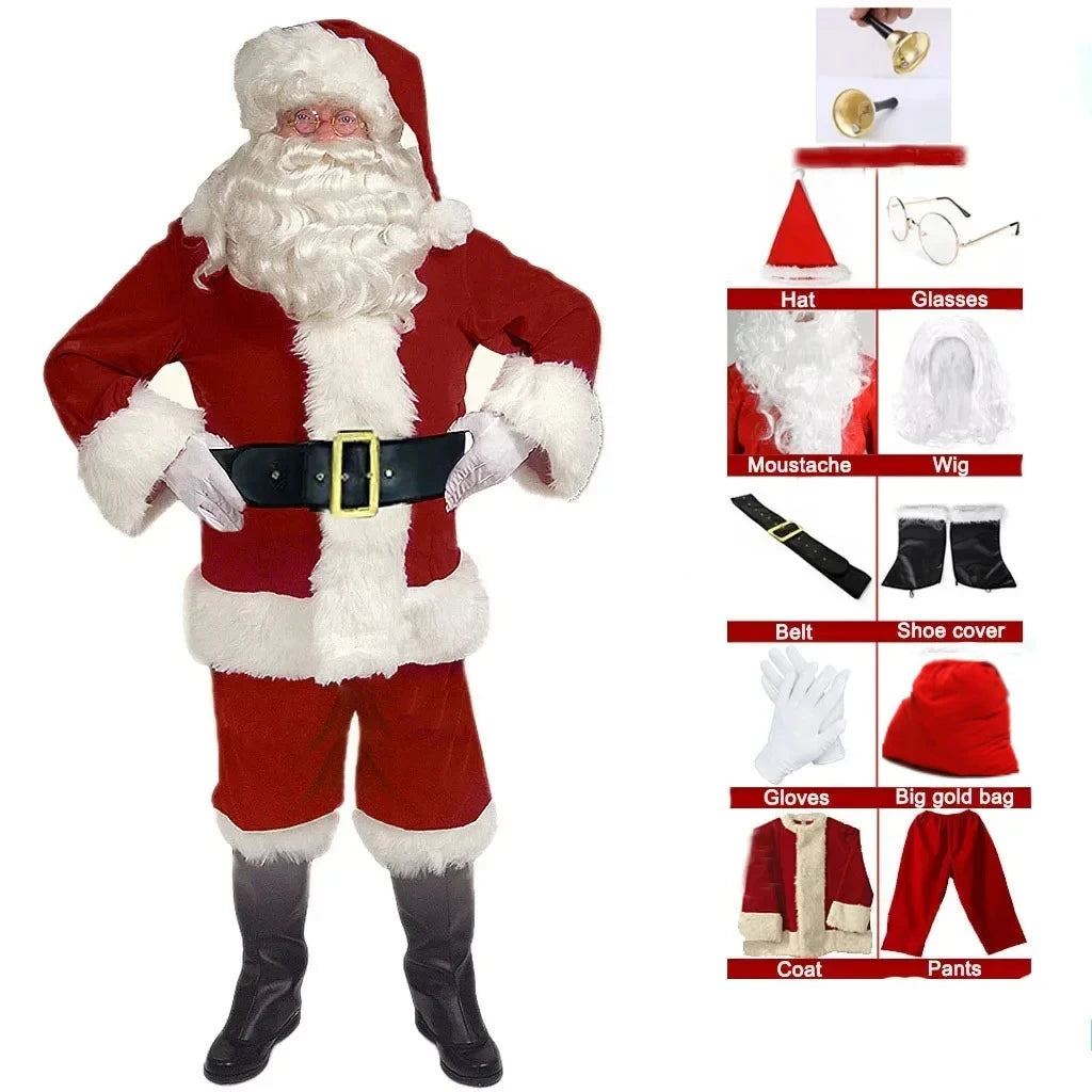 Santa Claus Cosplay Costume Christmas New Year Men Costumes Deluxe Classic Adults Set Halloween Carnival Party RolePlay Suits
