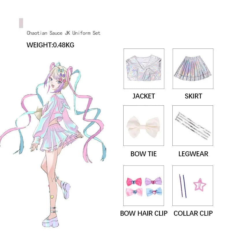 Game NEEDY GIRL OVERDOSE KAngel Cosplay Costume Full Set of Clothing Sailor Suit Jk Uniform Laser Color Skirts