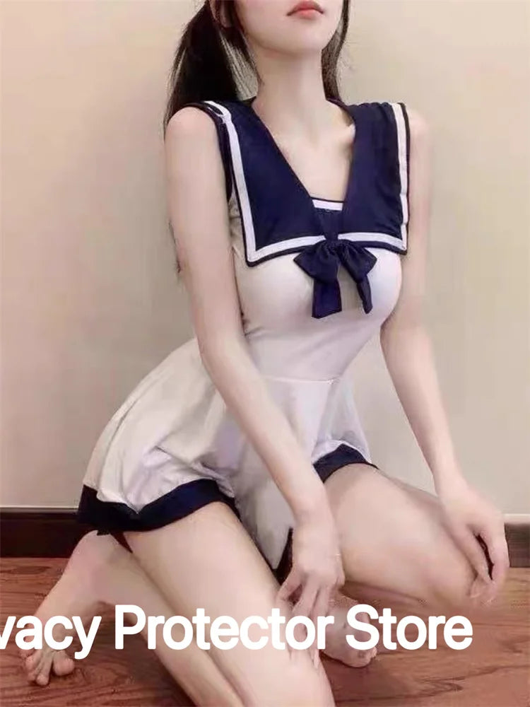 Hot Cosplay Nun Sister Costumes For Women Sleeveless Crotchless Dress Cos Maid Uniform Nightgowns Girl Role Play Erotic Costume