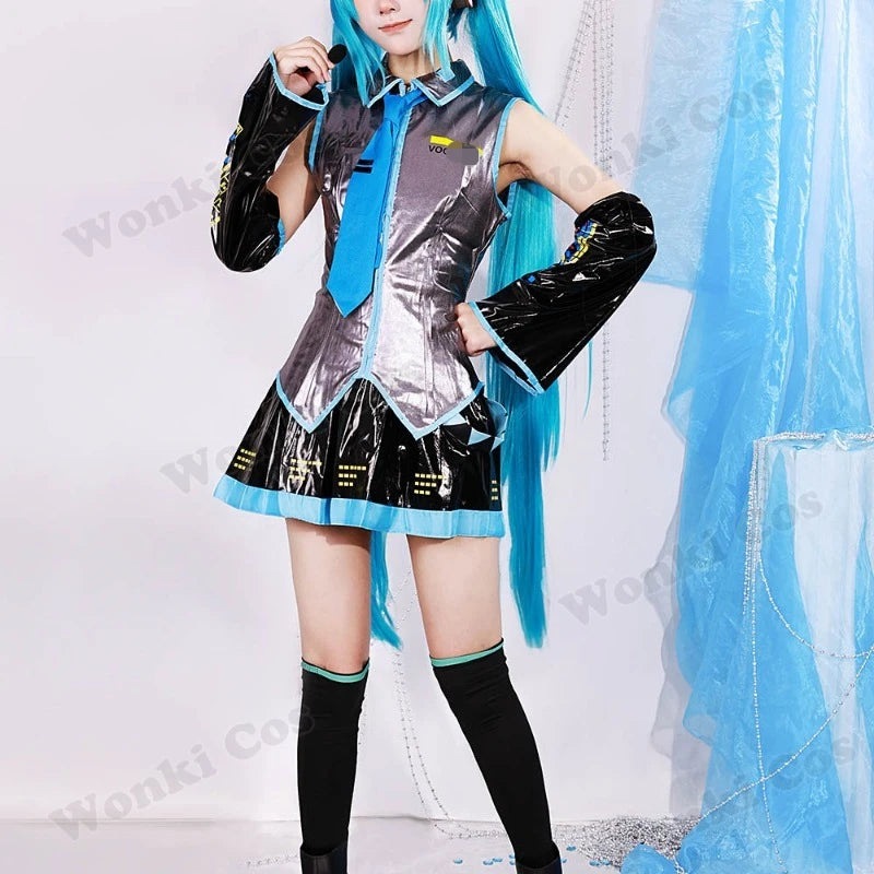 V Miku Cosplay Costume Green Ponytail Wig Virtual Singer Cosplay Shoes Boots Official Uniform for Girl Party Comic Con Outfits