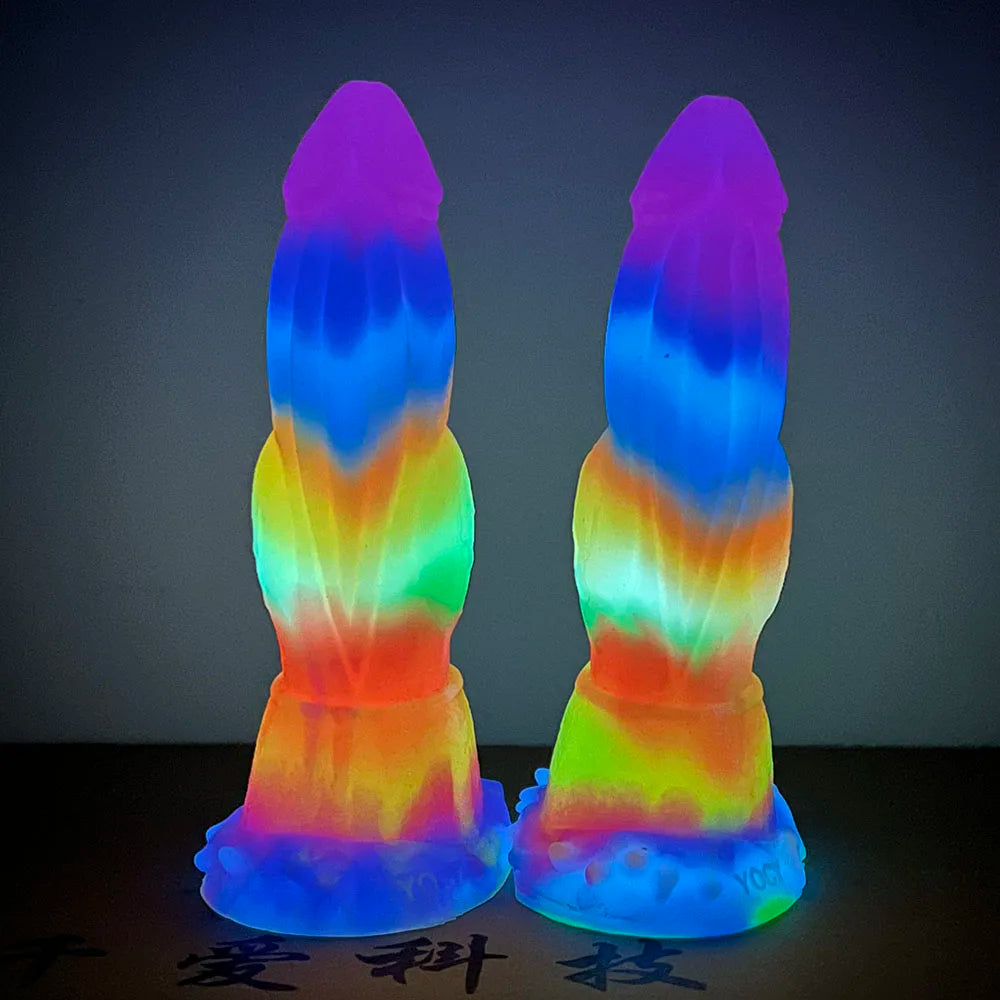 FAAK Luminous Dragon Dildo With Suction Cup Knot Dog Penis Size S M L Female Masturbator Glowing In Dark Silicone Sex Toys