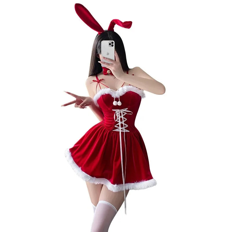 Sexy Christmas Bunny Girl Costume Dress for Women Cute Xmas Party Clubwear Stage Performance Festive Photo Shoot Outfits