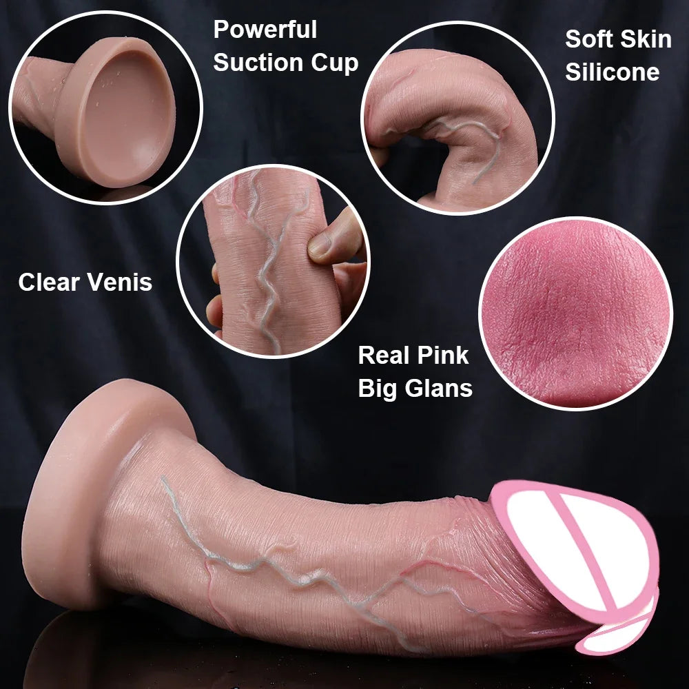 Ultra Simulation Soft Big Glans Dildo Realistic Penis Lifelike Dick Anal Plug Suction Cup Thrusting Sex Toys For Woman Gay 18+