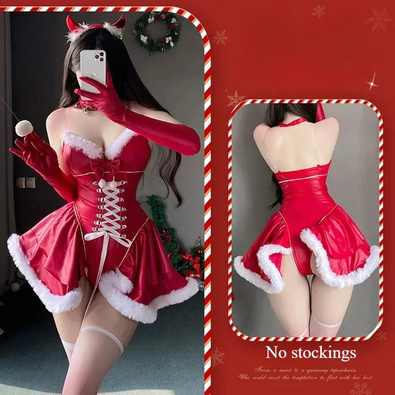 Sexy Christmas Dress Santa Claus Series Costume Xmas Party Girl Red Dress Cloak Rope Unifrom Sexy Pajamas Club Party Cosplay