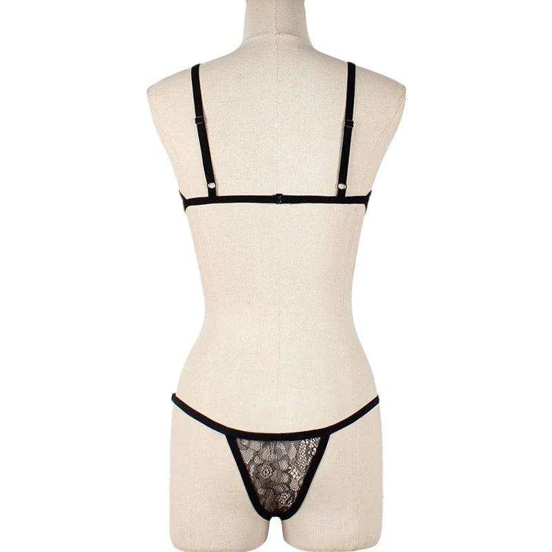 Erotic Lingerie Sets For Women Lace Garters Transparent Bra And Panty Set Female Porno Costumes Deep V Halter Sexy Underwear Set