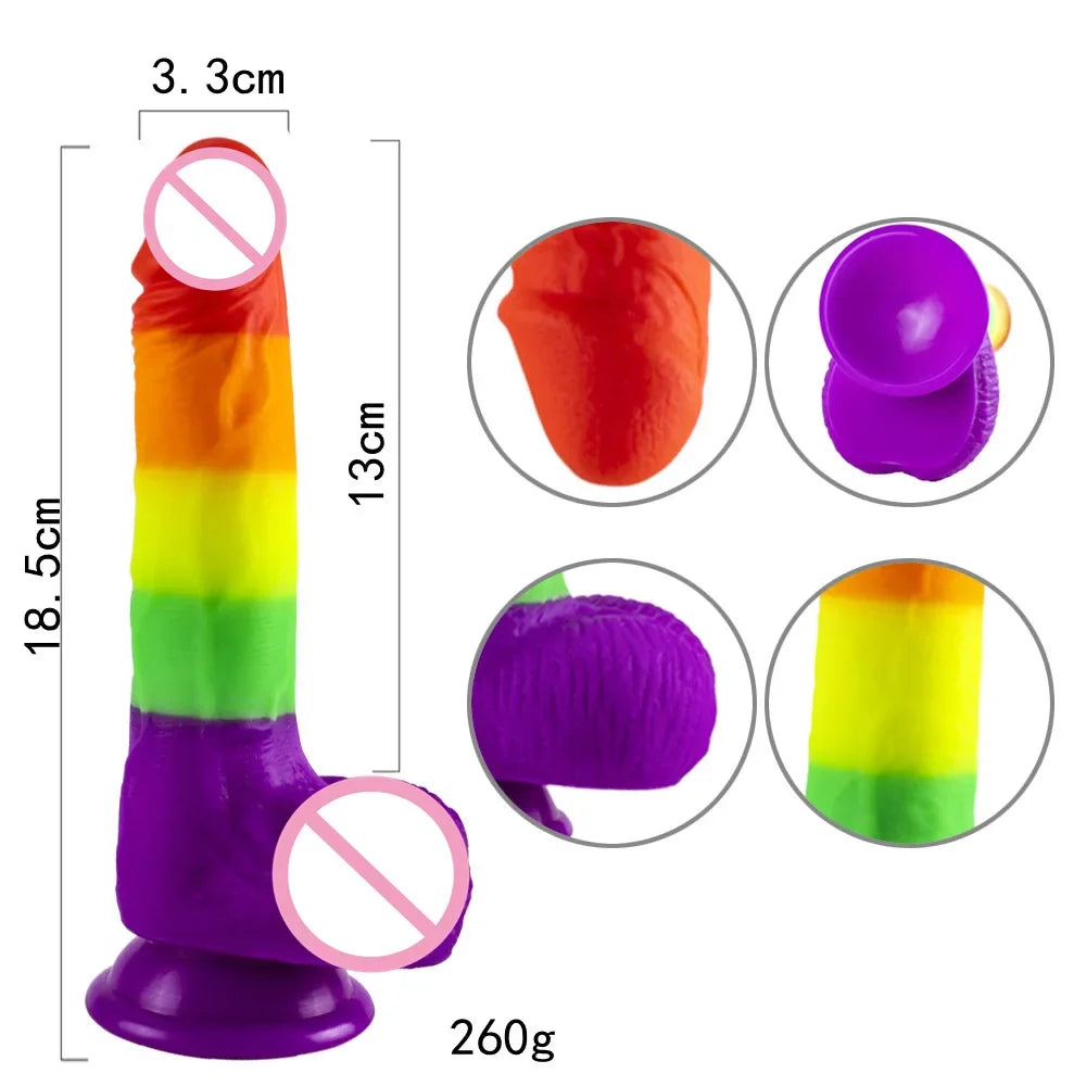 Simulation Dildo Rainbow Color Realistic Oversized Female Masturbator Vibrator Wearable Gun Machine Silicone Big Cock Adult Toys