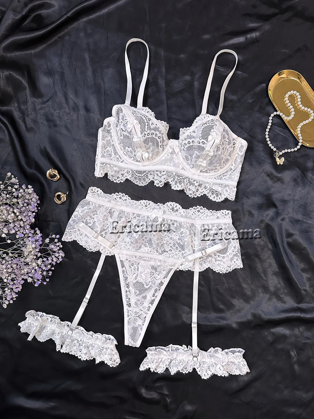 Sexy Lingerie For Women Lace Garter Lingerie Set Floral Lace Erotic Bra Set Brief Panty Push Up Sexy Nighty Erotic Underwear Set