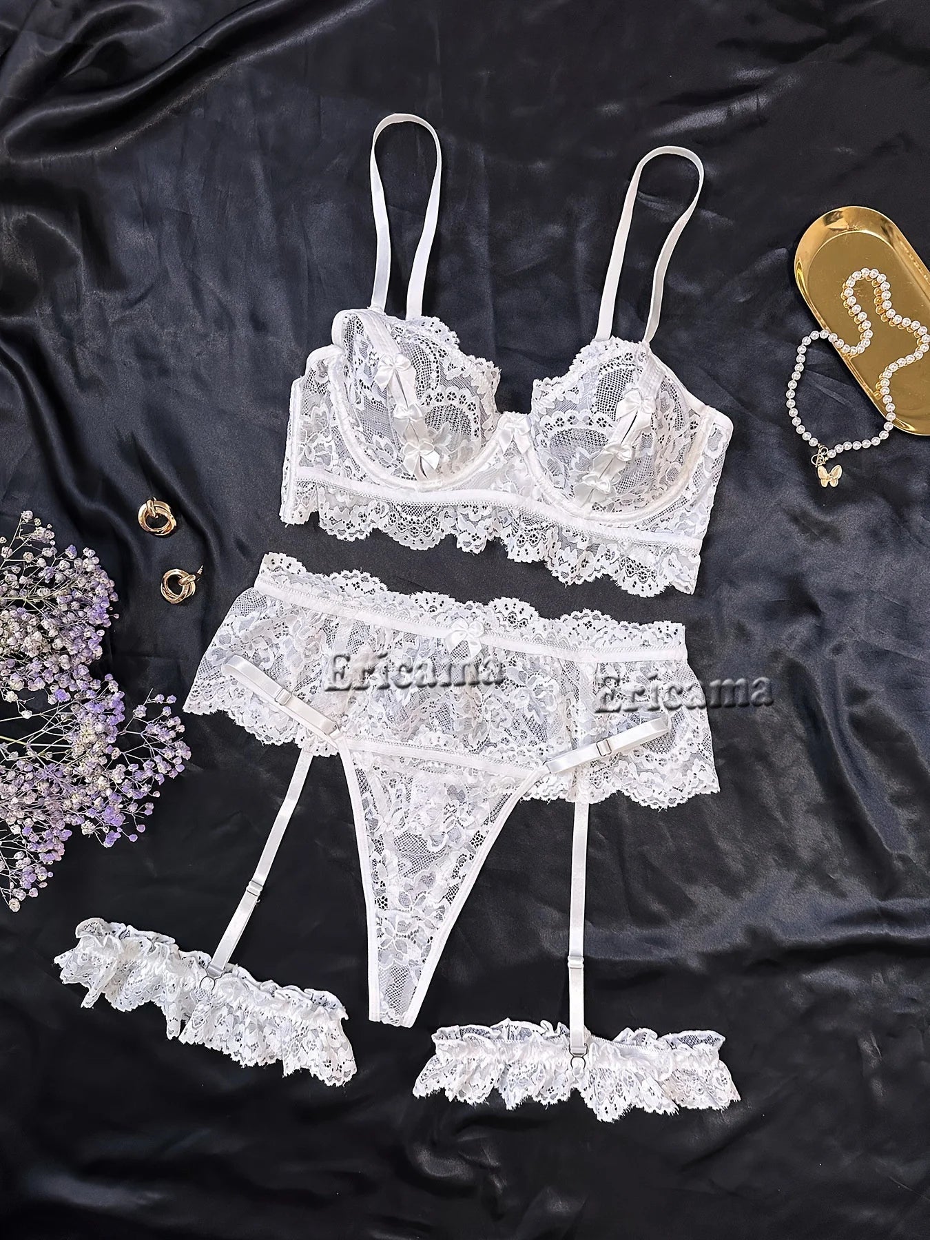 Sexy Lingerie For Women Lace Garter Lingerie Set Floral Lace Erotic Bra Set Brief Panty Push Up Sexy Nighty Erotic Underwear Set