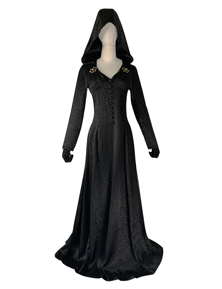 Medieval costume Daughter of Lady Dimitrescu Cosplay Costume Gothic Long Dress with Hood Vampire Bella Cassandra Halloween Dress