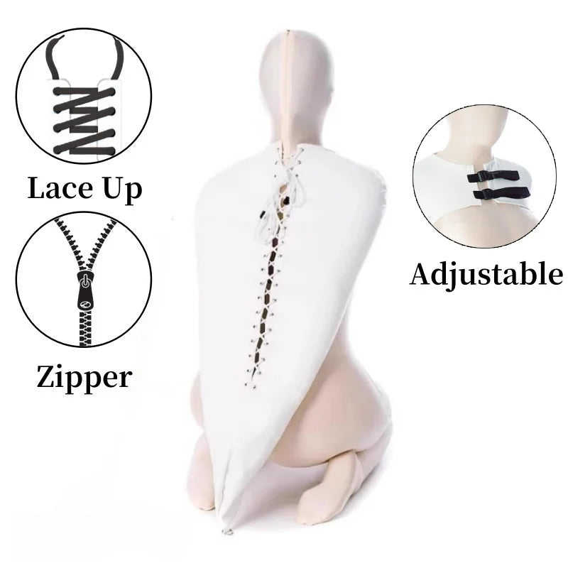 Erotic Restraint Lingerie Set with Unisex Upper Body Bondage Harness Single Glove Hood Mask for Couple BDSM Play Costume