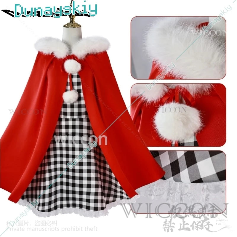 Anime Cindy Lou Cosplay Costume Cindy Plaid Dress Red Cloak Outfit Blond Wig Women Kids Halloween Suit Christmas Gift Customized