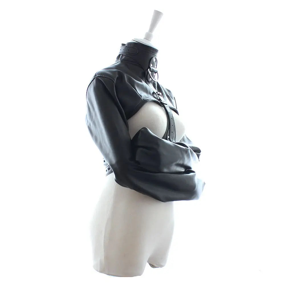 Women Jacket Halloween Costume Restraint Straight Sexy Open Breast Cupless Leather Bondage Strait Jacket Tops for Female 2024