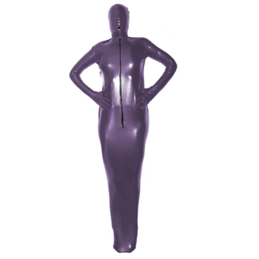 Fetish Latex Bondage Costume,Sissy Full Body Cover Catsuit,Shiny PVC,Front Zipper Bodysuit, Role Play, Erotic Outfit,Long Sleeve