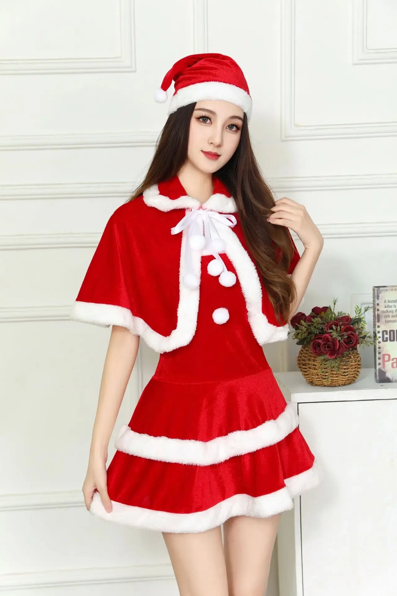 2024 Girl Christmas Xmas Lady Santa Claus Cosplay Costume Winter Cape Cloak Outfits Halloween Cloak Women Custome 2025