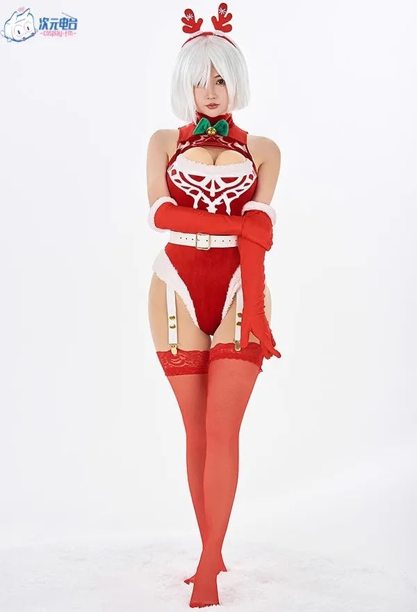 Christmas Women Sexy Jumpsuits Anime NieR Automata 2B Cosplay Costumes YoRHa No 2 Type B Red Pantyhose Gloves Hairband Xmas Gift