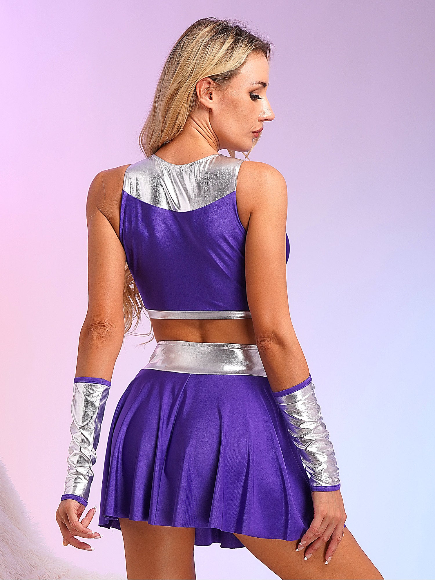 Women Anime Princess Cosplay Costume Halloween Cheerleading Uniform Performance Tracksuit Crop Top with Miniskirt Gloves Set