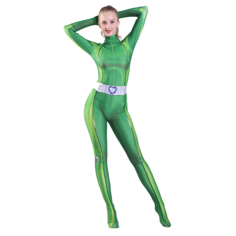 Totally Spies Cosplay Bodysuit for Adults and Girls, Anime Clover Ewing Jumpsuits, Halloween Samantha Simpson Alexandra Costume