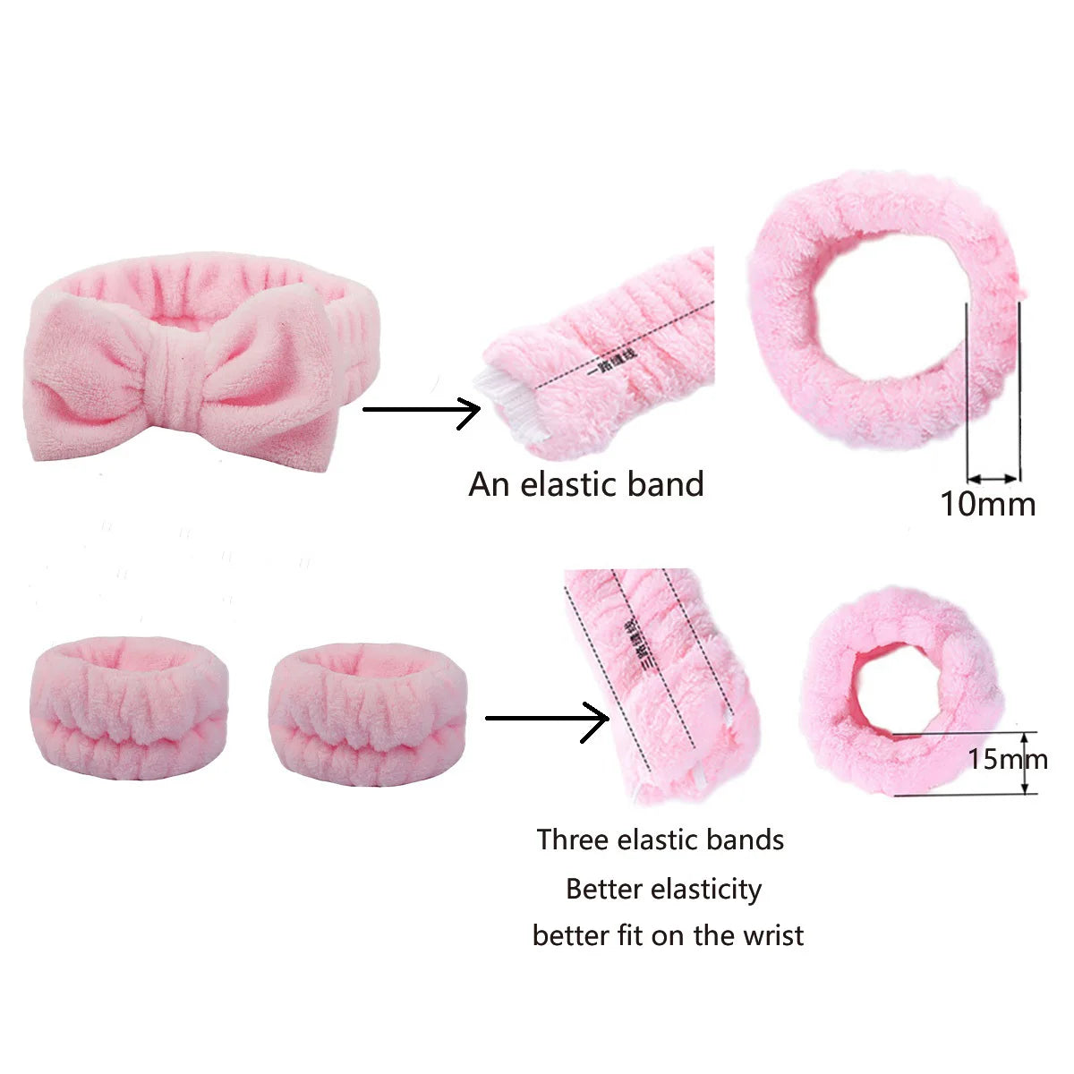 Flannel front bow elastic headband face wash and makeup headband waterproof wrist cover hair tie headband