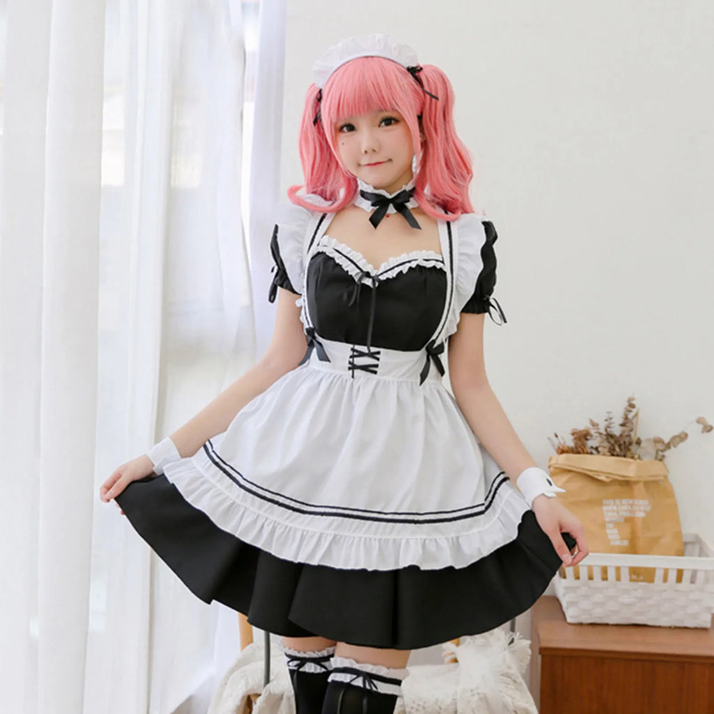Black Pink Lolita Maid Costumes Cute Girls Women Lovely Maid Cosplay Costume Animation Show Japanese Outfit Dress Clothes S-5XL
