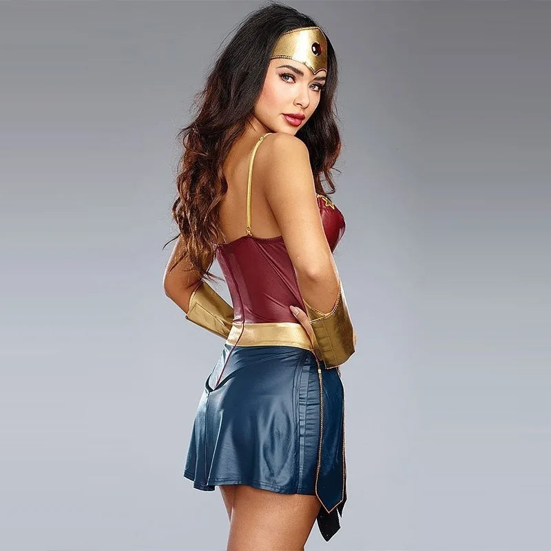 Halloween Superhero Costume Dress for Women Wonder Cosplay Costumes Stage Perfomance Costume Sexy Clothing Leather Fancy Dress