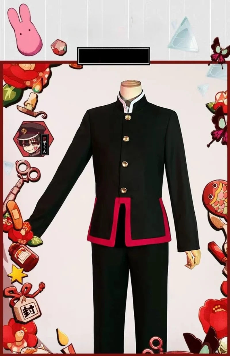 Hanako Cosplay Costume Anime Toilet-Bound Hanako-Kun Cos Clothes Cool Outfit Uniform Hat Black Wig Cape for Carnival Party