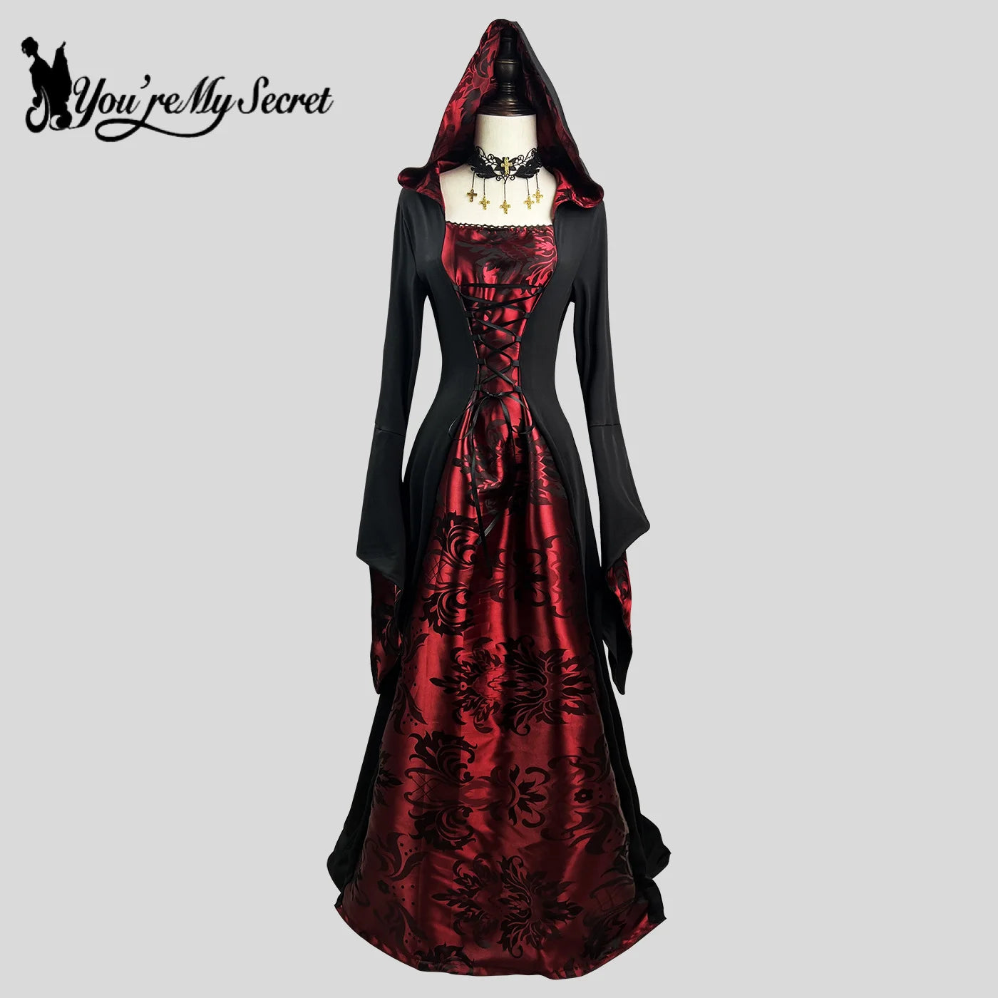 [You're My Secret] Women's Dress Cosplay Vampire Halloween Carnival Party Adult Costume Medieval Retro Gothic Hoodie Witch Robe