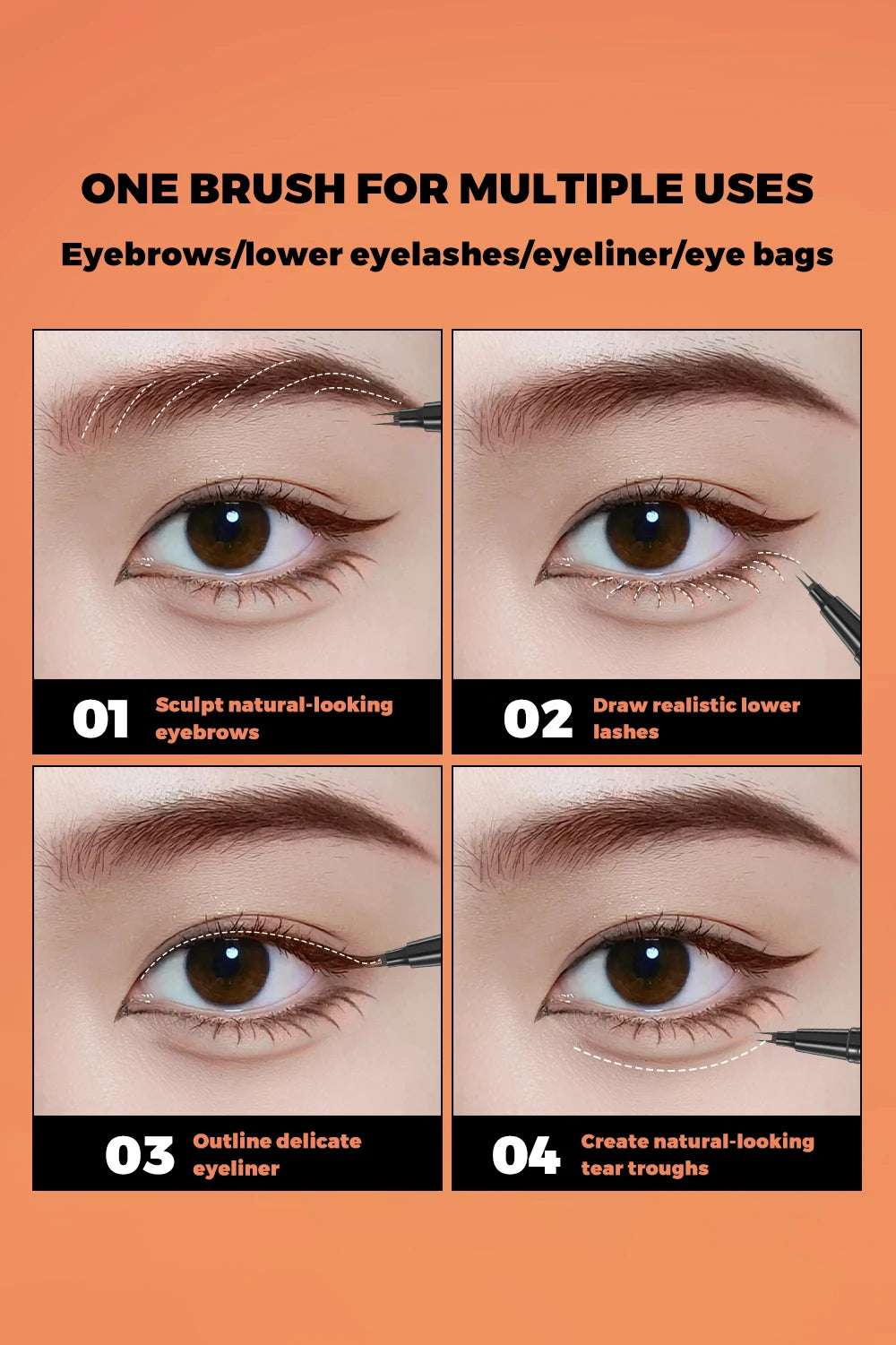 QIBEST 2 Fork Tip Liquid Eyebrow Pencil Eyeliner Lower Eyelash Pen Makeup Waterproof Lasting Quick Drying Ultra-fine Brows Pen
