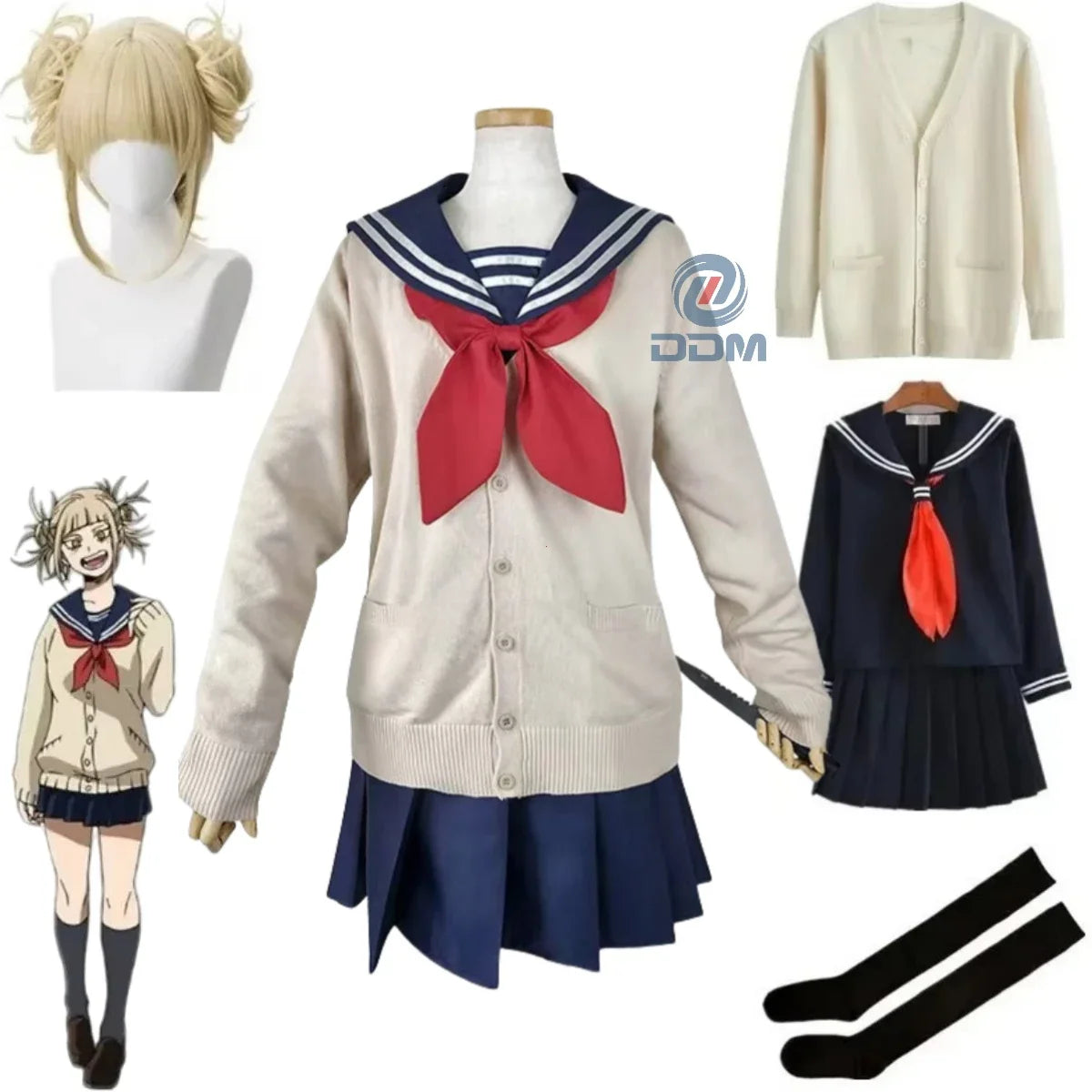My Hero Academia Cosplay Halloween Costume Anime Boku No Hero Academia Himiko Toga JK Uniform Sweater Coat Wig Costumes