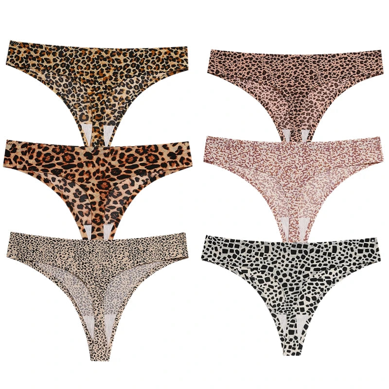 TrowBridge 6PCS/Set Women's Panties Fashion Leopard Thongs Woman Seamless Underwear Sexy Lingerie Soft Cozy G-Strings Hot T-Back