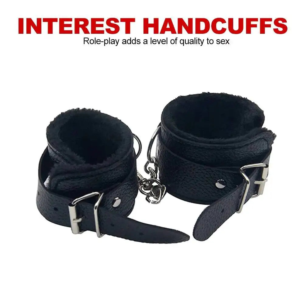 Hot 10Pcs/Set Toys Woman PU Leather SM Bondage Set Hand Cuffs Footcuff Whip Rope Blindfold Erotic Sex Toy For Couple