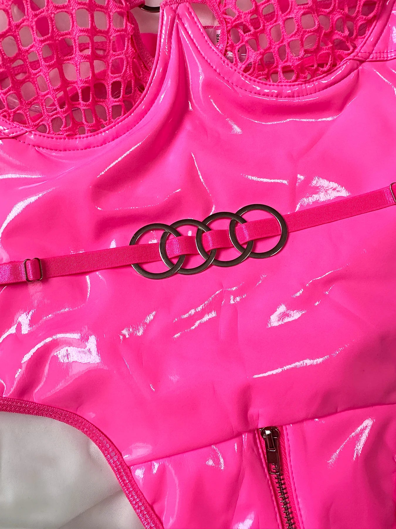 2024 Sexy Erotic Lingerie Set Corset Woman  Leather Bodysuit Zipper Open Crotch Rompers Mesh Sheer Hollow Out Female Underwear