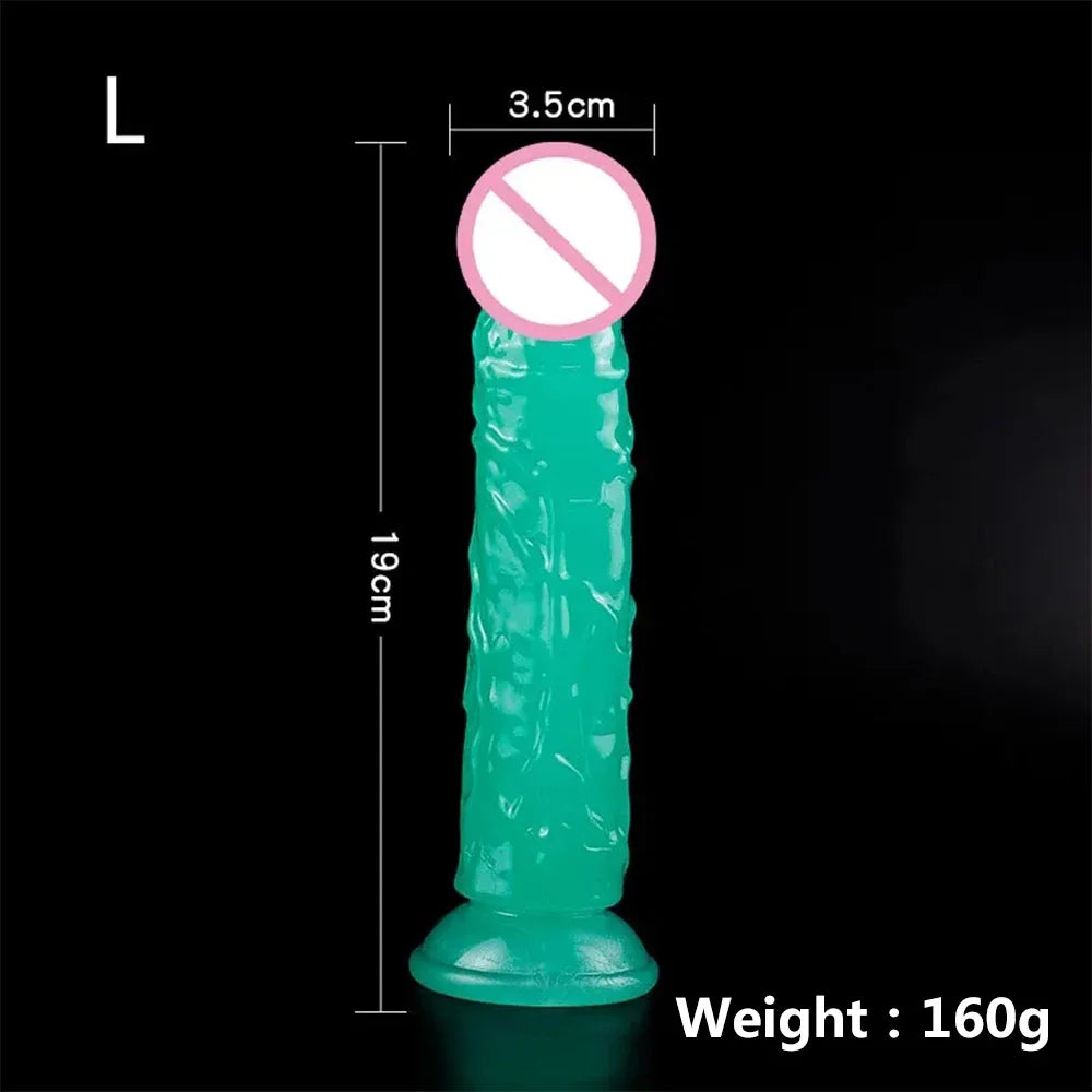 Five Sizes Green Glow-In-The-Dark Fluorescent Eggless Enlargement Simulated TPE Dildo Thickening and Lengthening Realistic Penis