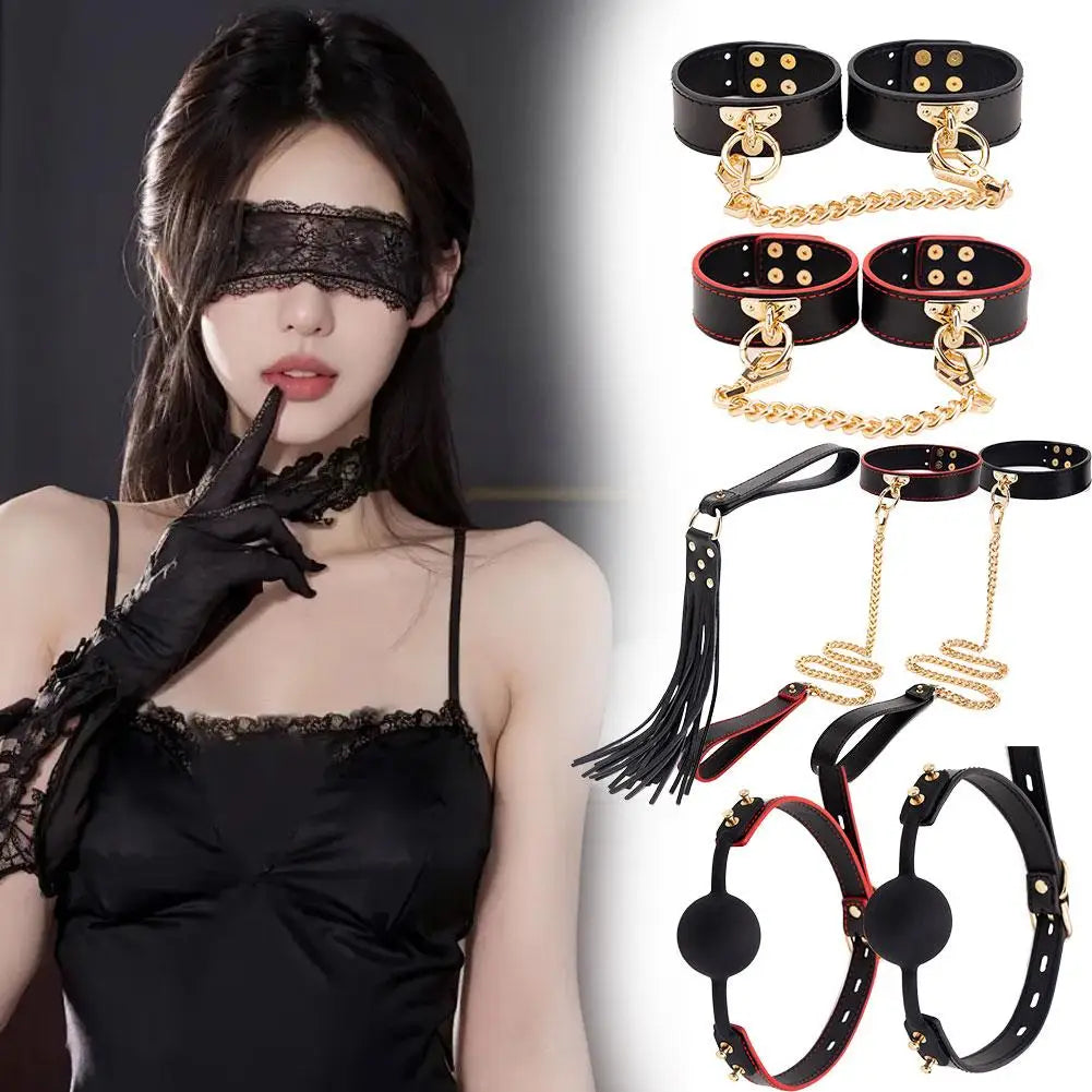 Role-playing Props PU Leather Collar Whip Flirting Mouth plug Handcuffs Sex toys for Women Men Couple Adult Games Sex Toy