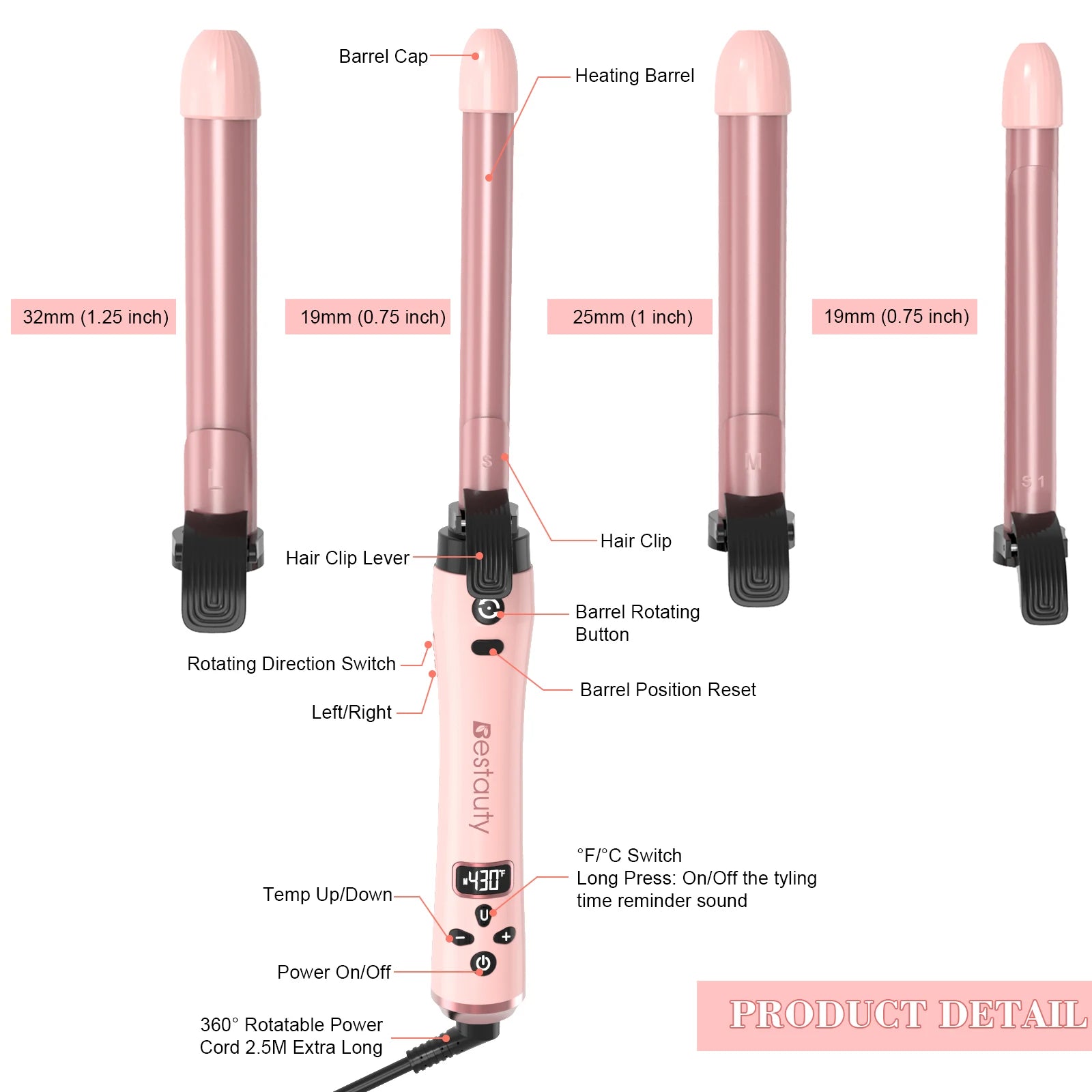 Curling Iron Wand Set Hair Curler Ceramic With Interchangeable Ceramic Barrel & Hair Clip & Heat Protective Glove
