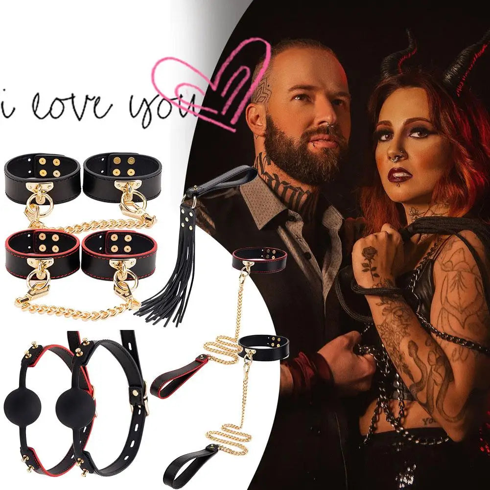 Role-playing Props PU Leather Collar Whip Flirting Mouth plug Handcuffs Sex toys for Women Men Couple Adult Games Sex Toy