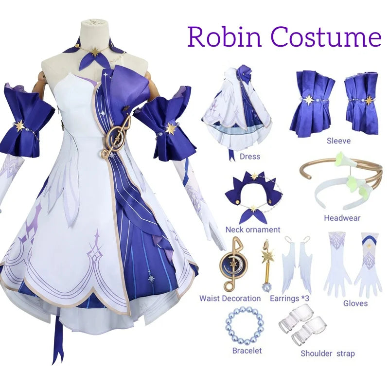 Robin Cosplay Game Honkai Star Rail Robin Cosplay Costume Anime 3D Print Dresses Wig  Role Play Uniform Full Set for Women Girls